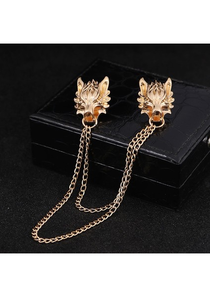 Altın Yeni Punk Zincir Kurt Pin Broş Erkek Takım Elbise Broş Yaka Dekore Kurt Kafası Gömlek Aksesuarları Gelgit Korsaj Broş Pins (Yurt Dışından)