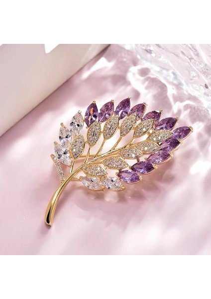 02 Kristal Parlayan Yaprak Mor Kadınlar Için Emniyet Pimleri Broşlar Moda Taklidi Giyim Ceket Broş Aksesuarları Zarif Pin (Yurt Dışından)