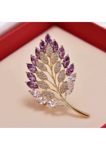 02 Kristal Parlayan Yaprak Mor Kadınlar Için Emniyet Pimleri Broşlar Moda Taklidi Giyim Ceket Broş Aksesuarları Zarif Pin (Yurt Dışından)