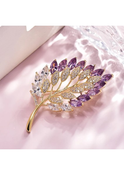 02 Kristal Parlayan Yaprak Mor Kadınlar Için Emniyet Pimleri Broşlar Moda Taklidi Giyim Ceket Broş Aksesuarları Zarif Pin (Yurt Dışından)