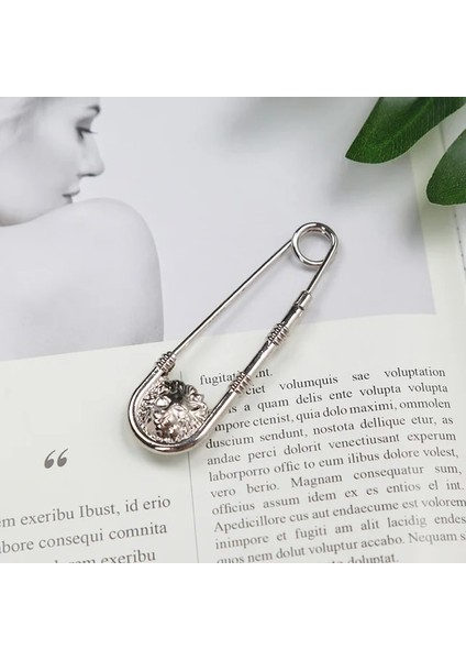 Silver-7cm-L Bayan Büyük Emniyet Pimleri Vintage Alaşım Çift Aslan Kafası Brooc Kadın Diy Bel Kapanış Artefakt Erkek Takım Elbise Ceket Dekorasyon Takı (Yurt Dışından)