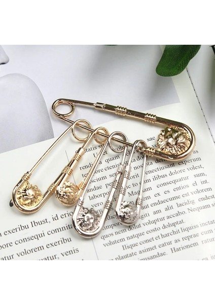 Silver-7cm-L Bayan Büyük Emniyet Pimleri Vintage Alaşım Çift Aslan Kafası Brooc Kadın Diy Bel Kapanış Artefakt Erkek Takım Elbise Ceket Dekorasyon Takı (Yurt Dışından) modelleri