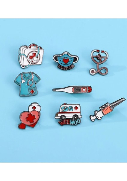 28 Tıbbi Metal Broş Iğne Tüpü Stetoskop Ilk Yardım Çantası Kedi Hemşire Köpek Doktor Hayvan Hasta Tıbbi Rozeti Punk Pimleri Takı (Yurt Dışından) fırsatları