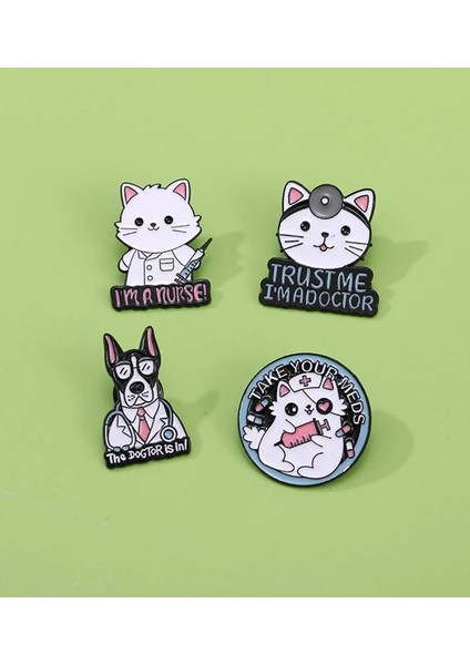 28 Tıbbi Metal Broş Iğne Tüpü Stetoskop Ilk Yardım Çantası Kedi Hemşire Köpek Doktor Hayvan Hasta Tıbbi Rozeti Punk Pimleri Takı (Yurt Dışından) indirimleri