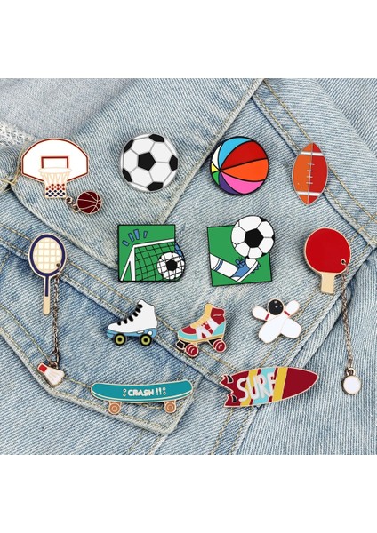 Stil 11 Karikatür Spor Topları Arkadaşlar Için Broş Basketbol Futbol Ping Pong Emaye Pin Pateni Bowling Atlet Çanta Yaka Rozeti Takı (Yurt Dışından) fiyatları