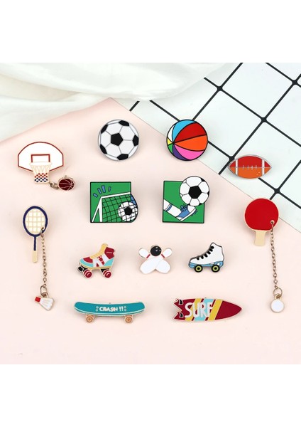 Stil 11 Karikatür Spor Topları Arkadaşlar Için Broş Basketbol Futbol Ping Pong Emaye Pin Pateni Bowling Atlet Çanta Yaka Rozeti Takı (Yurt Dışından) modelleri