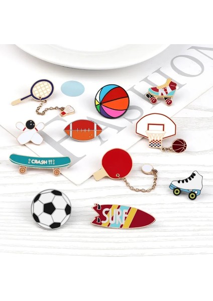 Stil 11 Karikatür Spor Topları Arkadaşlar Için Broş Basketbol Futbol Ping Pong Emaye Pin Pateni Bowling Atlet Çanta Yaka Rozeti Takı (Yurt Dışından) indirimleri