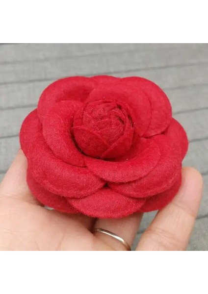 Koyu Kırmızı Yün Moda Kadın Kumaş Kamelya Çiçek Broş Düğün Için Büyük El Yapımı Yay Siyah Beyaz Kumaş Broş Kadınlar Için Kostüm Takı (Yurt Dışından)