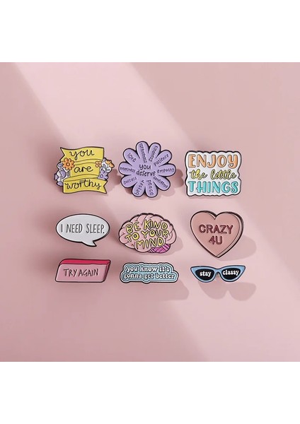Stil 9 Trendy Mektup Emaye Broş Toplar Güç Gül CD Gözlük Sallayın Çılgın Keyfini Çıkarın Teşekkürler Uyku Gerekiyor Tekrar Deneyin Rozet Yaka Pin Takı (Yurt Dışından) fırsatları