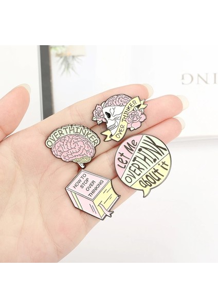 Ödülü Overthinker Emaye Pin Özel Overthinking Ödülü Beyin Kafatası Kitap Broş Çanta Yaka Pin Karikatür Rozeti Takı Arkadaşlar Için Hediye (Yurt Dışından)