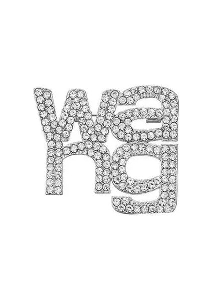 Gümüş-Küçük 1 Adet Wang Mektup Rhinestone Broş Toka Küpe Karikatür Rozet Pin Basit Mizaç Avrupa Amerikan Moda Takı (Yurt Dışından)