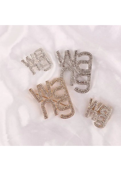 Gümüş-Küçük 1 Adet Wang Mektup Rhinestone Broş Toka Küpe Karikatür Rozet Pin Basit Mizaç Avrupa Amerikan Moda Takı (Yurt Dışından)