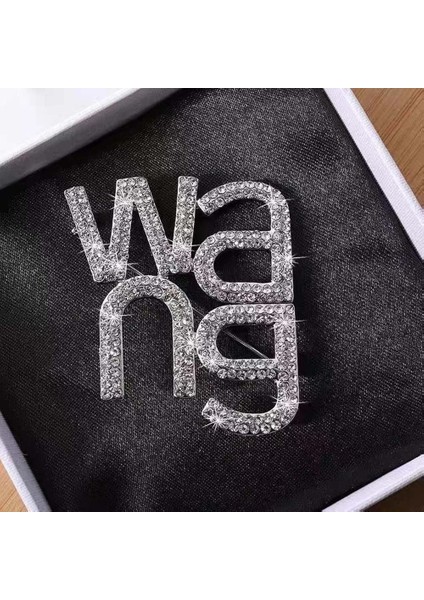 Gümüş-Küçük 1 Adet Wang Mektup Rhinestone Broş Toka Küpe Karikatür Rozet Pin Basit Mizaç Avrupa Amerikan Moda Takı (Yurt Dışından)