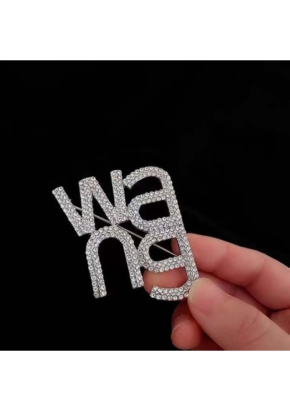 Gümüş-Küçük 1 Adet Wang Mektup Rhinestone Broş Toka Küpe Karikatür Rozet Pin Basit Mizaç Avrupa Amerikan Moda Takı (Yurt Dışından)