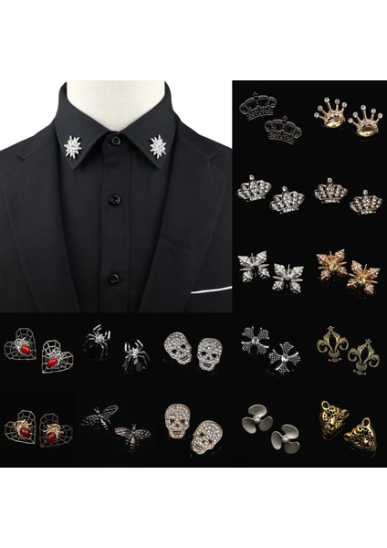 Stil 10 1 Çift Vintage Moda Lüks Taç Broş Kafatası Yıldız Örümcek Gömlek Yaka Pin Erkekler Kadınlar Için Şık Köşe Amblem Takı Aksesuar (Yurt Dışından) fiyatları