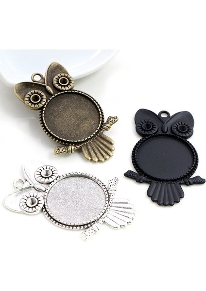 A3-41 Yeni Moda 5 Adet 25MM Iç Boyutu Antik Gümüş Kaplama Siyah Bronz Baykuş Cabochon Taban Ayarı Charms Kolye (Yurt Dışından)