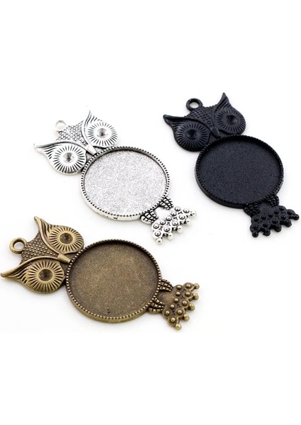 A3-41 Yeni Moda 5 Adet 25MM Iç Boyutu Antik Gümüş Kaplama Siyah Bronz Baykuş Cabochon Taban Ayarı Charms Kolye (Yurt Dışından)