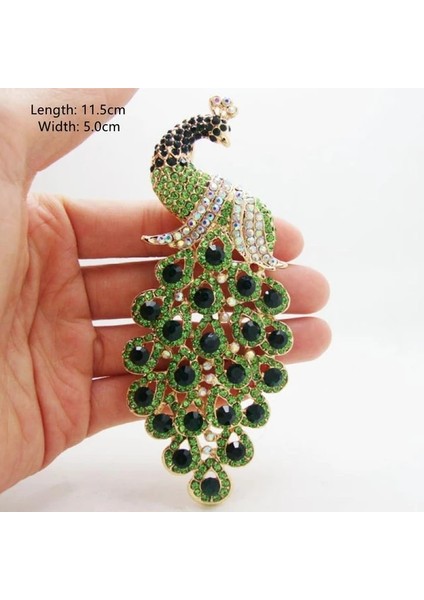 AL4139-YEŞIL Rhinestones Tavuskuşu Broşlar Kadınlar Için Lüks Giyim Aksesuarları Zarif Ziyafet Düğün Takı Kadın Pin (Yurt Dışından)
