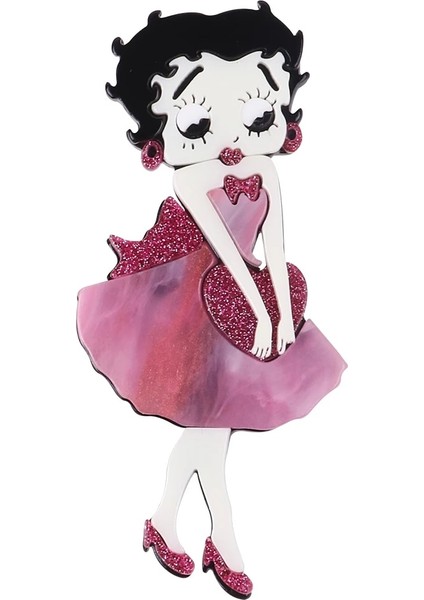 Pembe Sevimli Akrilik Karikatür Elbise Kız Figürü Broşlar Iğneler Kadınlar Için Yeni Moda Glitter Büyük Broş Yaka Rozeti Parti Takı Hediyeler (Yurt Dışından) fiyatları