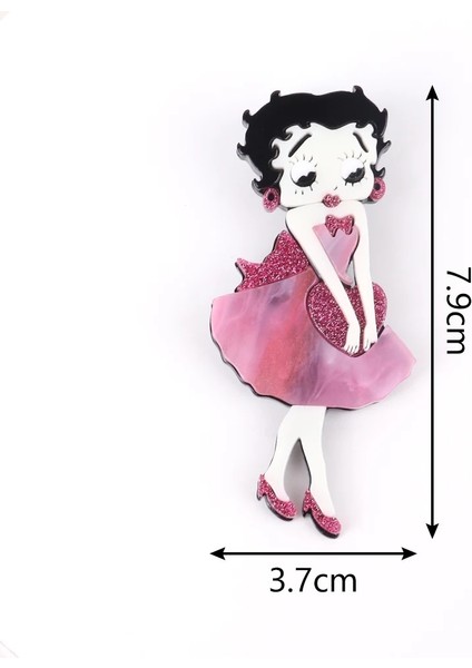 Pembe Sevimli Akrilik Karikatür Elbise Kız Figürü Broşlar Iğneler Kadınlar Için Yeni Moda Glitter Büyük Broş Yaka Rozeti Parti Takı Hediyeler (Yurt Dışından) modelleri