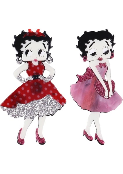 Pembe Sevimli Akrilik Karikatür Elbise Kız Figürü Broşlar Iğneler Kadınlar Için Yeni Moda Glitter Büyük Broş Yaka Rozeti Parti Takı Hediyeler (Yurt Dışından) fırsatları