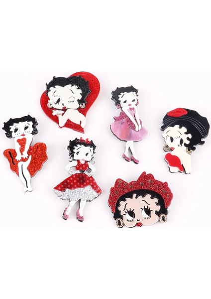Pembe Sevimli Akrilik Karikatür Elbise Kız Figürü Broşlar Iğneler Kadınlar Için Yeni Moda Glitter Büyük Broş Yaka Rozeti Parti Takı Hediyeler (Yurt Dışından) indirimleri
