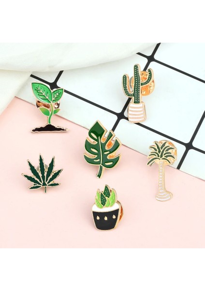 Yeşil Plant5 Güzel Yeşil Saksı Bitki Broş Karikatür Yaprak Monstera Hindistan Cevizi Ağacı Emaye Rozeti Yaka Kumaş Aksesuarları Yaka Pin Takı Hediye (Yurt Dışından) indirimleri