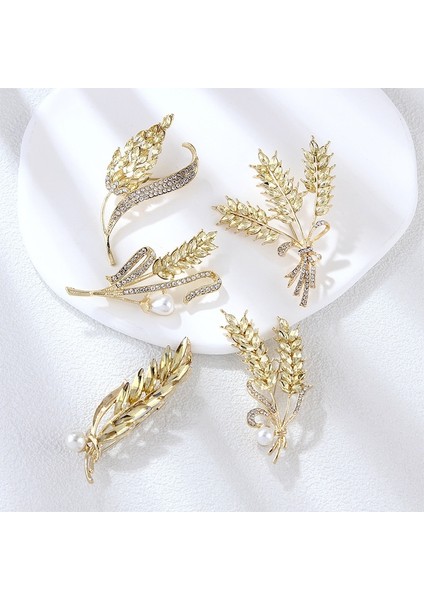 21 Altın Rengi Kristal Buğday Kulak Broş Yaka Iğneler Ipek Eşarp Toka Takım Elbise Için Parlayan Kadın Erkek Parti Broş Takı (Yurt Dışından) modelleri