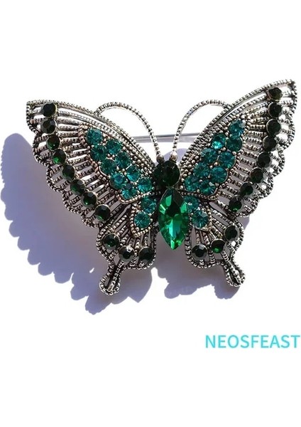Yeşil Yeşil Vintage Takı Rhinestone Kelebek Broş Kadınlar Için Yeşil Renk Kristal Göğüs Pin Zarif Korsaj Bayanlar Hediyeler Süsler (Yurt Dışından)