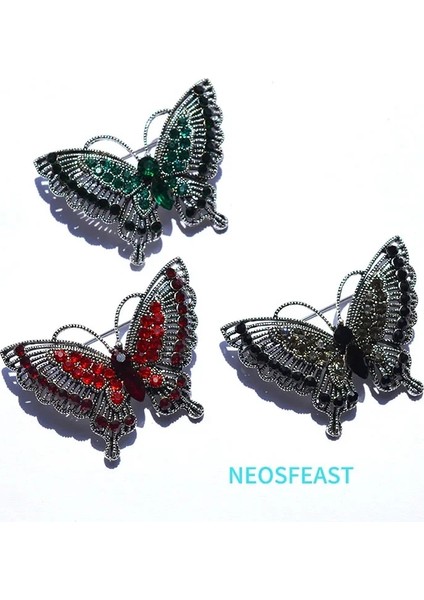 Yeşil Yeşil Vintage Takı Rhinestone Kelebek Broş Kadınlar Için Yeşil Renk Kristal Göğüs Pin Zarif Korsaj Bayanlar Hediyeler Süsler (Yurt Dışından)
