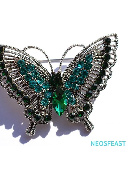Yeşil Yeşil Vintage Takı Rhinestone Kelebek Broş Kadınlar Için Yeşil Renk Kristal Göğüs Pin Zarif Korsaj Bayanlar Hediyeler Süsler (Yurt Dışından)