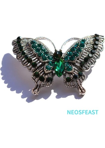 Yeşil Yeşil Vintage Takı Rhinestone Kelebek Broş Kadınlar Için Yeşil Renk Kristal Göğüs Pin Zarif Korsaj Bayanlar Hediyeler Süsler (Yurt Dışından)