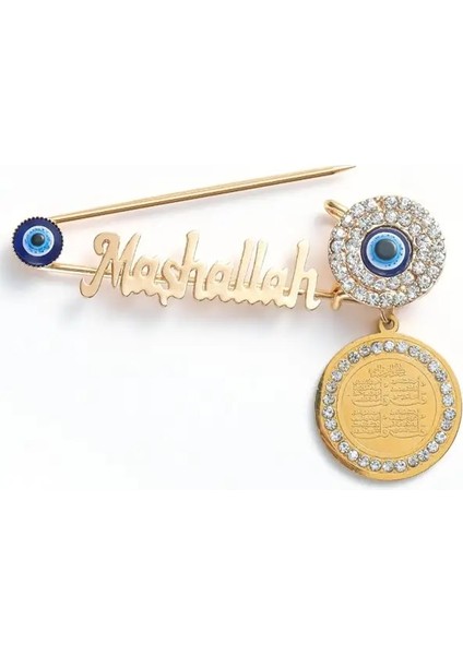 A10279-ALTIN Müslüman Islam Ayatül Kürsi Babanın Annenin Bebeği Türkiye Nazar Paslanmaz Çelik Broş Pin (Yurt Dışından)