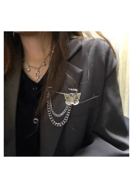 326 Retro Moda Punk Çapraz Kolye Uzun Zincir Püskül Pin Broş Kadın Erkek Takım Elbise Elbise Gümüş Tabak Kelebek Pin Broş Takı (Yurt Dışından) indirimleri