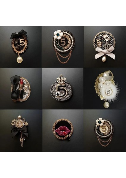 B14 Retro Vintage Küçük Koku Taç 5 Kelime Rozeti Püskül Broş Su Kürk Kumaş Ceket Pin Kadın Broş (Yurt Dışından)