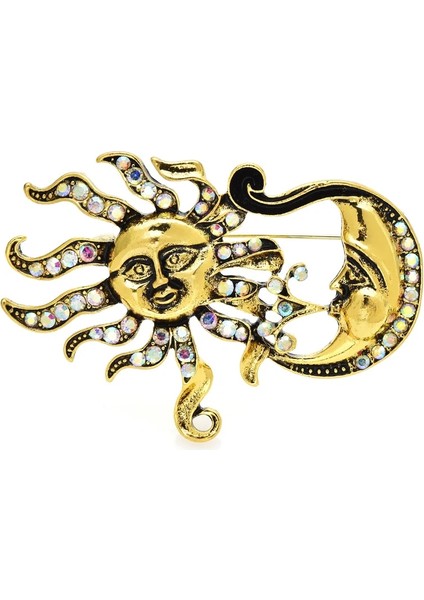 Wuli ve Bebek Vintage Güneş ve Ay Broş Kadınlar Için Güzel Taklidi Oynayan Gezegen Parti Rahat Broş Pin Hediyeler (Yurt Dışından)