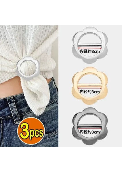 3 Adet-Çiçek 1/4 Adet T-Shirt Etek Düğümlü Broş Yüzük Giyim Aksesuarları Moda Bel Metal Köşe Düğümlü Toka Ipek Eşarp Gömlek Tokaları (Yurt Dışından)