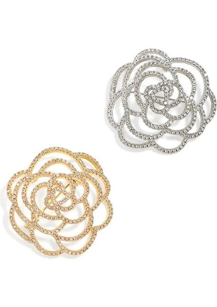 A20606-GOLD Moda Yaratıcı Tasarım Kamelya Broş Bayanlar Eşarp Dekorasyon Kristal Zirkon Gül Çiçek Broş Kız Akşam Yemeği Takım Elbise Pin (Yurt Dışından)