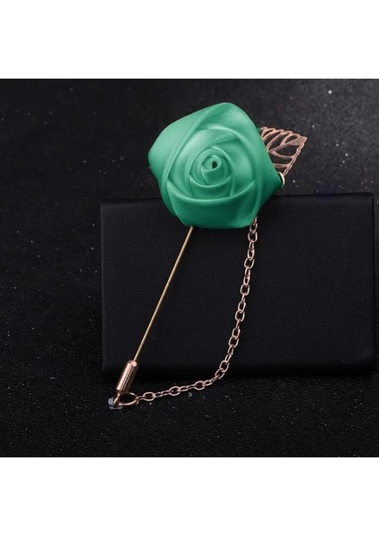 Çim Yeşil Yüksek Dereceli Şerit Gül Çiçek Altın Yaprak Moda Broş Pin Erkekler Kadınlar Için Ipek Ilik Groomsmen Parti Balo Takım Elbise Aksesuarları (Yurt Dışından)