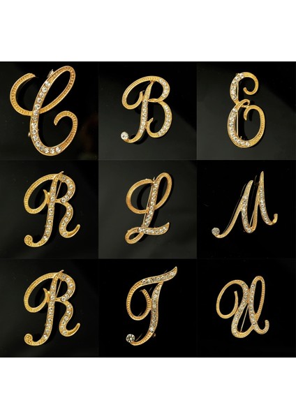 F A-Z Mektup Zarif Broş Kadın Erkek Rhinestones Kristal Gümüş Renk Metal Pimler Takı Aksesuarları Doğum Günü Hediyeleri (Yurt Dışından)