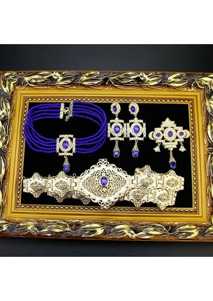 Q90026001L9201PEMBE Sunspicems Fas Kaftan Bel Kemeri Boncuk Gerdanlık Kolye Kare Küpe Broş Arapça Altın Renk Gelin Takı Seti Kadınlar Için (Yurt Dışından) modelleri