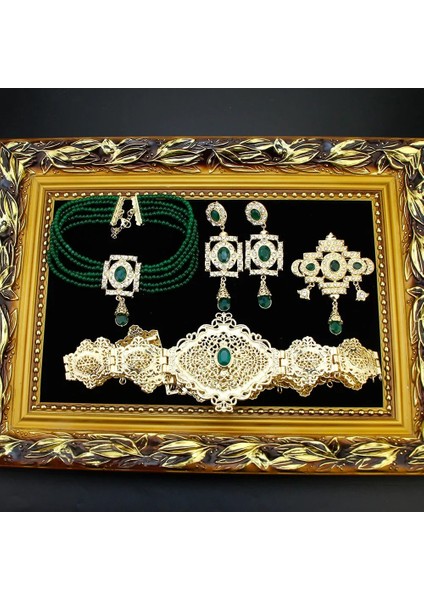 Q90026001L9201PEMBE Sunspicems Fas Kaftan Bel Kemeri Boncuk Gerdanlık Kolye Kare Küpe Broş Arapça Altın Renk Gelin Takı Seti Kadınlar Için (Yurt Dışından) fırsatları