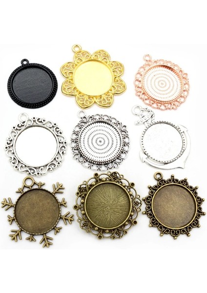 A4-42 Yeni Moda 5 Adet 25MM Iç Boyut Antik Gümüş Kaplama 5 Renk Deldi Tarzı Cabochon Taban Ayarı Charms Kolye (Yurt Dışından)