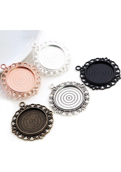 A4-42 Yeni Moda 5 Adet 25MM Iç Boyut Antik Gümüş Kaplama 5 Renk Deldi Tarzı Cabochon Taban Ayarı Charms Kolye (Yurt Dışından)