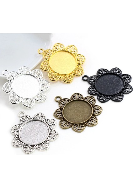 A4-42 Yeni Moda 5 Adet 25MM Iç Boyut Antik Gümüş Kaplama 5 Renk Deldi Tarzı Cabochon Taban Ayarı Charms Kolye (Yurt Dışından)