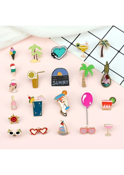 Stil 15 Keyfini Çıkarın Yaz Tatili Broş Karikatür Deniz Plaj Güneş Gözlüğü Iğneler Arkadaşlar Için Içecek Fincan Dondurma Ağacı Emaye Rozet Çanta Takı Hediye (Yurt Dışından) modelleri