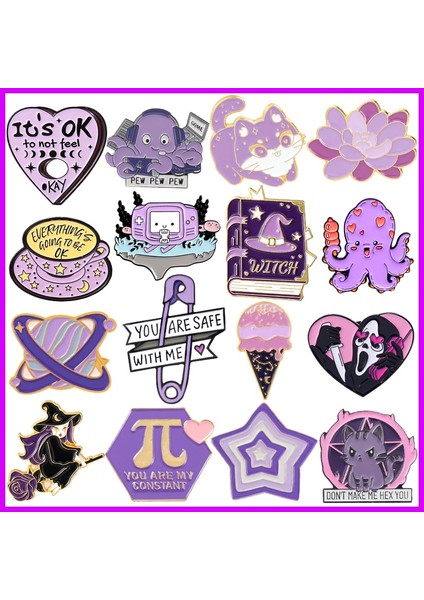 STYLE-5XZ1446-1 Karikatür Mor Serisi Emaye Pimleri Aşk Dondurma Kedi Kahve Gezegen Sihirbazı Gözlük Sihirli Kitap Alaşım Broş Rozet Punk Takı (Yurt Dışından) fiyatları