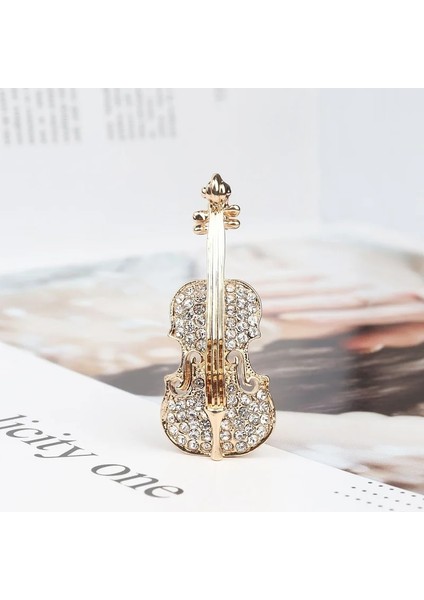 XZ0265-2 10 Adet Moda Keman Broş Kadın Giyim Aksesuarları Takı Lüks Taklidi Parlak Broş Müzik Tarzı Hediye (Yurt Dışından)