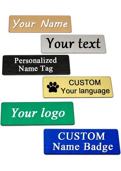 Fırçalanmış Altın Satıcıya Bilgi Gönder 7X2CM Logonuzu Kazıyın Metin Plakası Rozeti Kişiselleştirin Broş Pimi Mıknatıs Çift Taraflı Bant Kimliği Kapı Posta Kutusu Isim Etiketi (Yurt Dışından) fırsatları