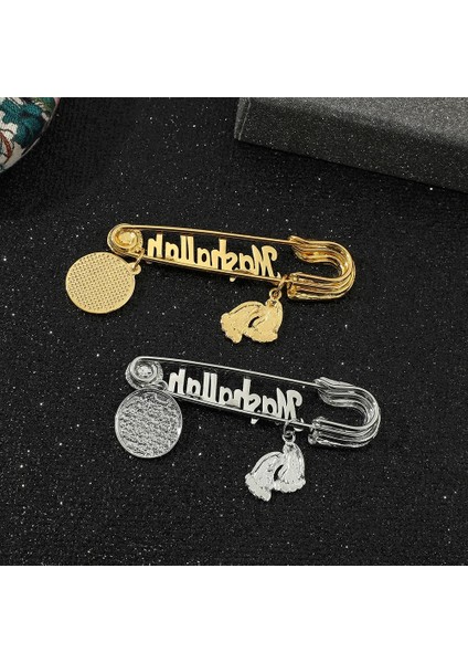 XZ1186 Maşallah Arapça Türk Dini Nazar Müslüman Islam Ayak Izi Broş Pin Türk Arapça Kuran Takı Bebek Pin Hediye (Yurt Dışından) fırsatları